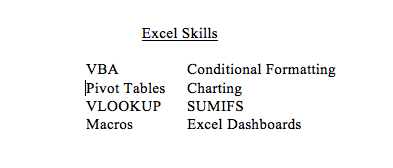 Resume Excel Skills