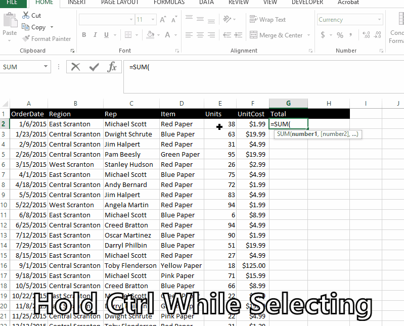 Excel Select Multiple Cells