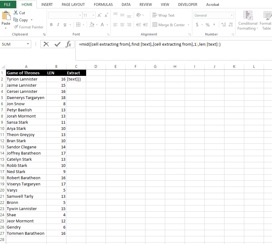 Excel Extract Words from Cells