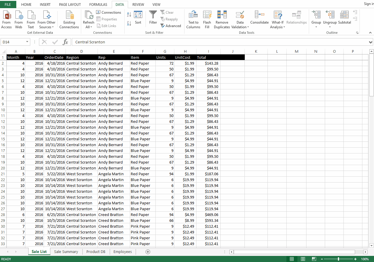 Excel Subtotal Data