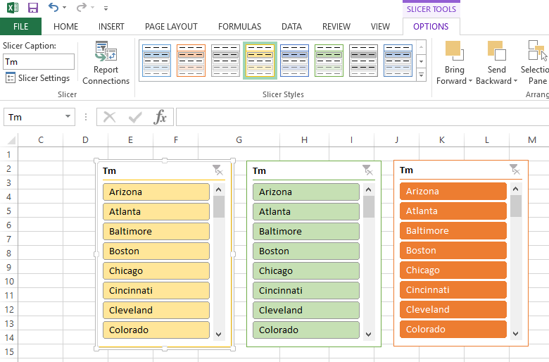 Excel Slicer Formatting Options